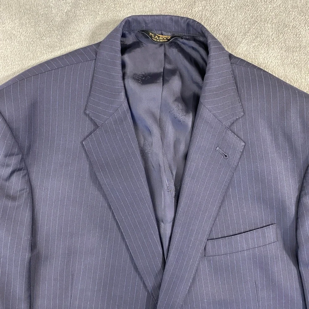 Jos. A. Bank Suit Mens 46R 40W Navy‎ Pinstripe Signature Gold 150s Wool *FLAW*